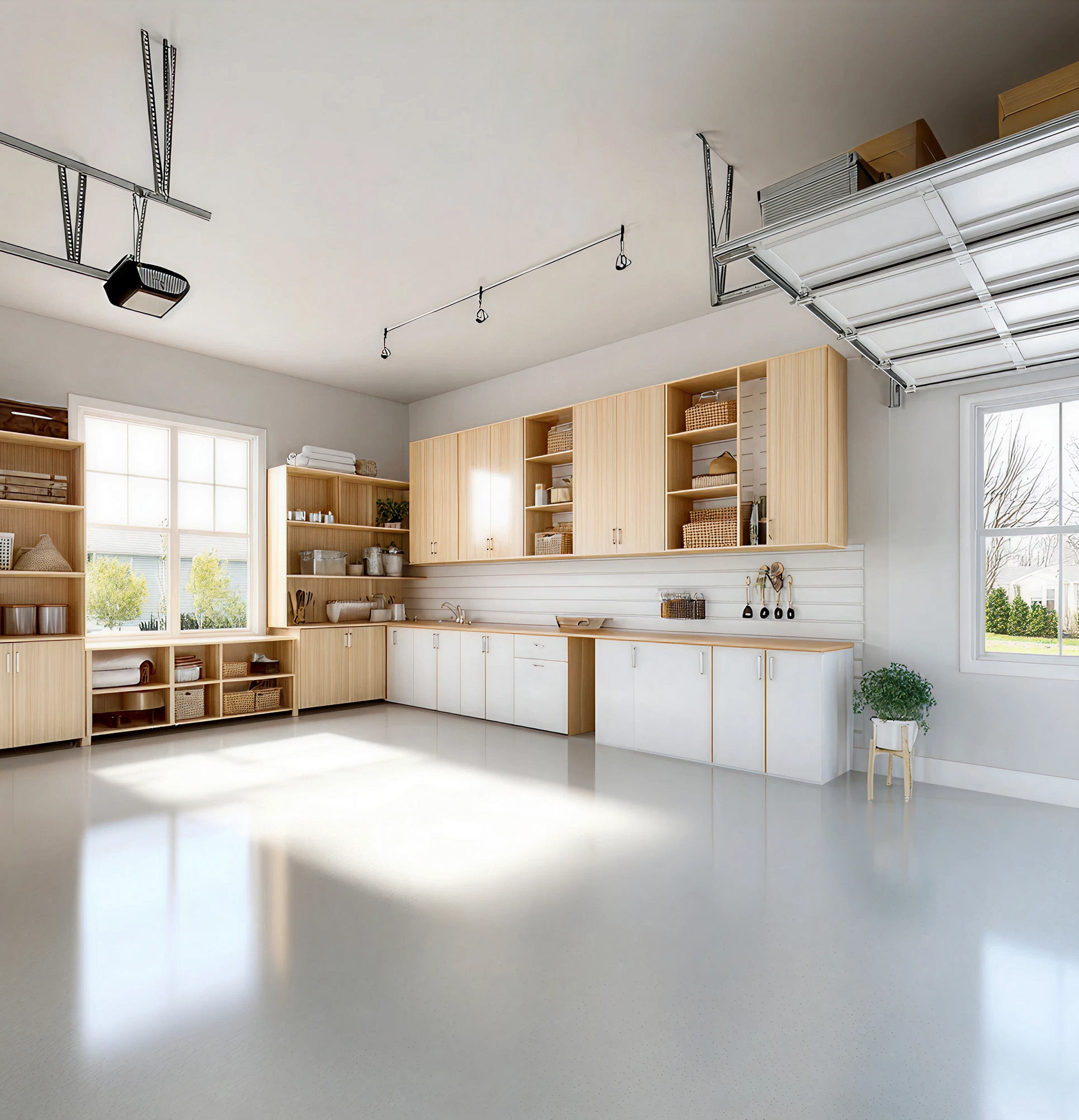 Modern kitchen cabinetry with large island and flat-panel doors