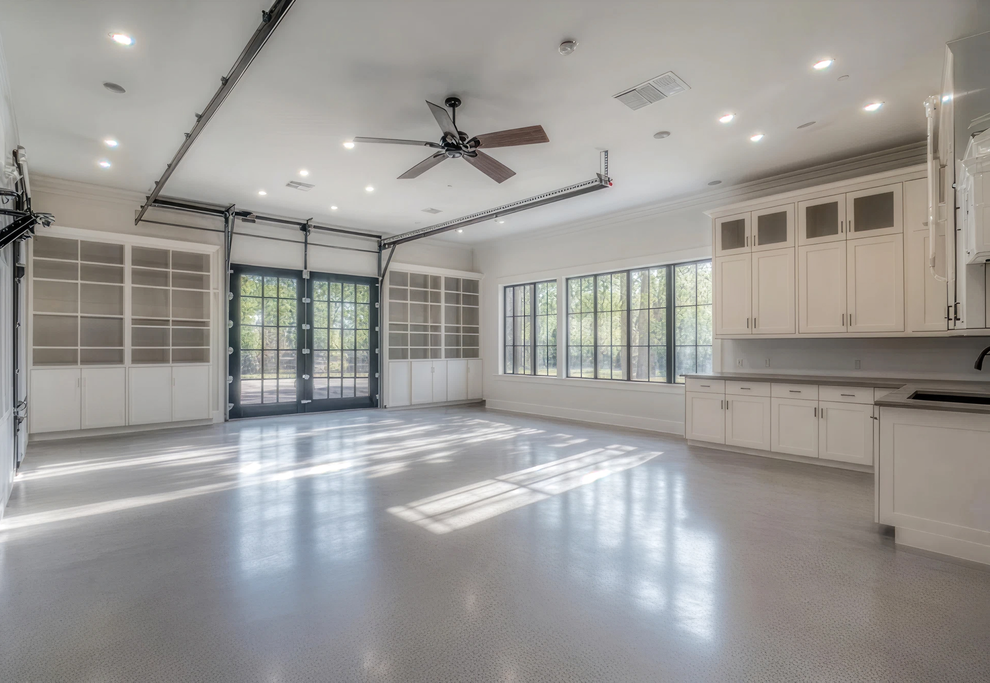 Custom cabinetry and storage solution in clean garage setup