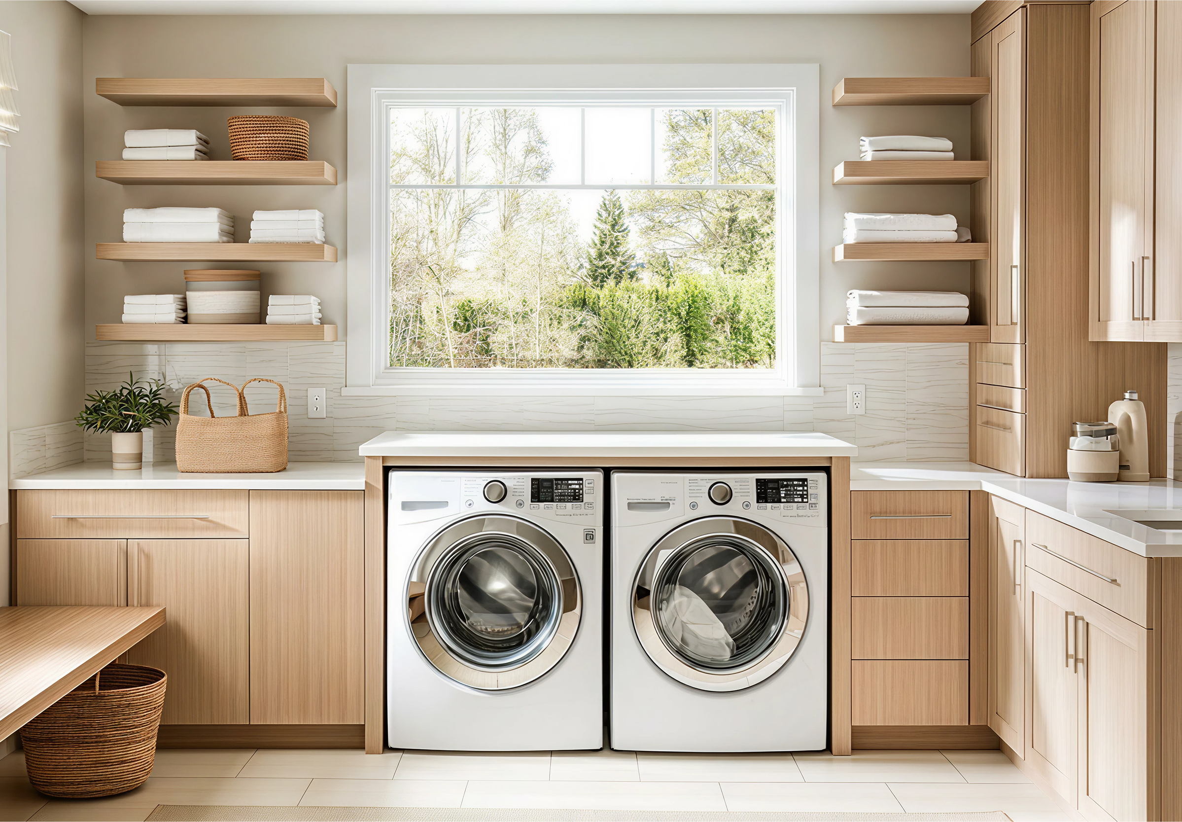 Functional laundry storage with custom cabinetry