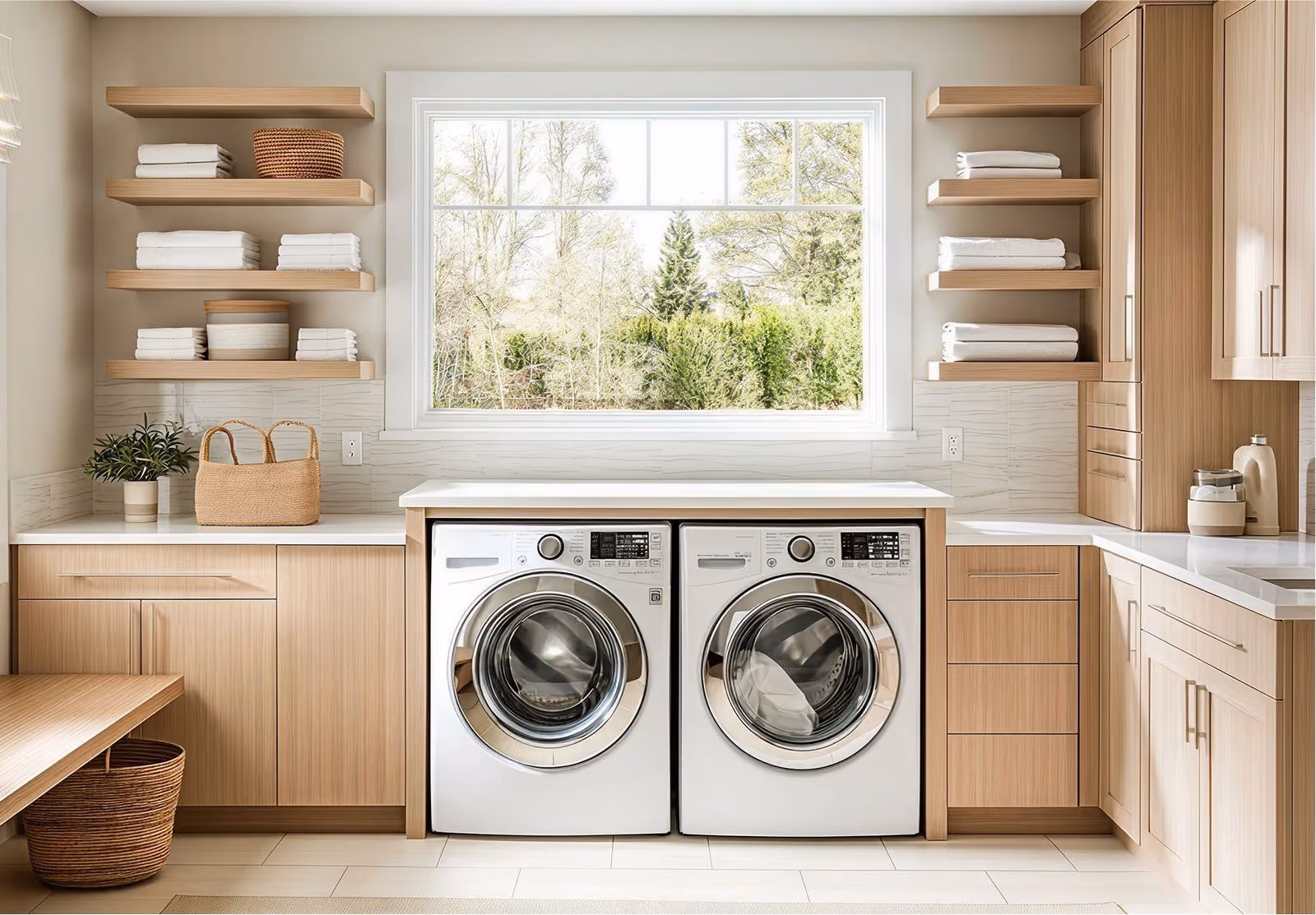 Brown Cabinet in a laundry room