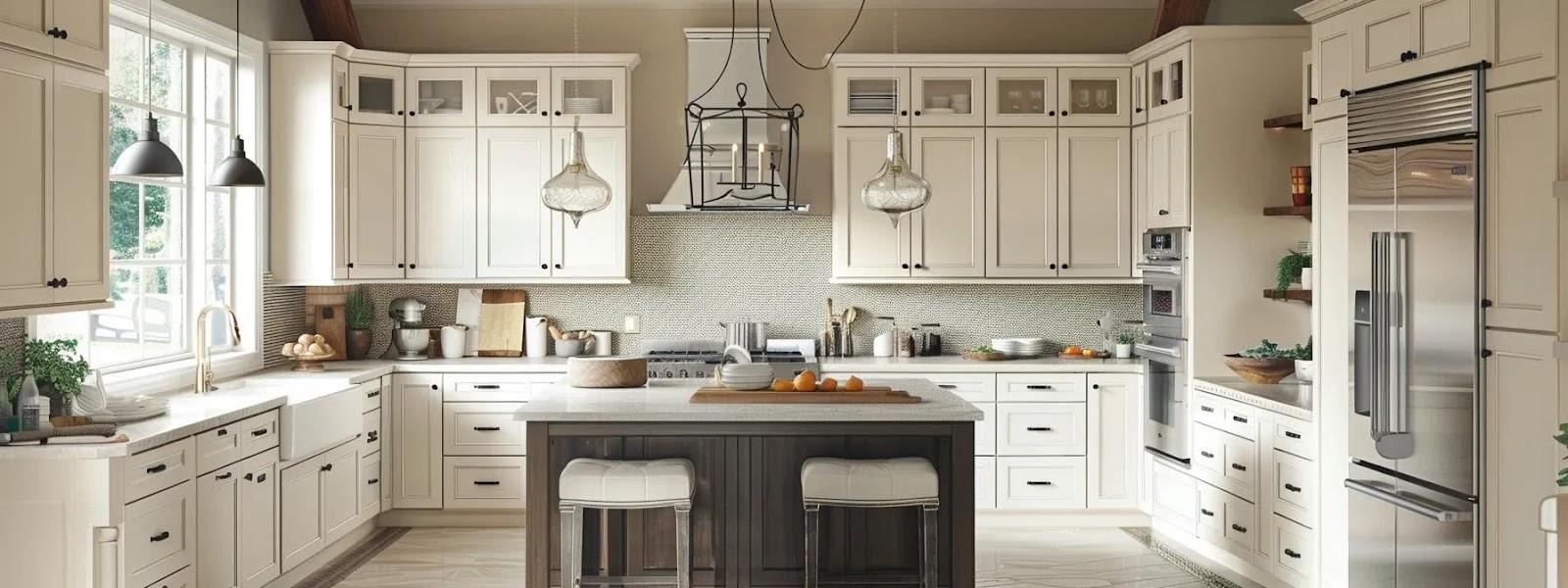 a sleek, modern kitchen showcases beautifully designed cabinets equipped with stylish no-drill adhesive locks, emphasizing safety and aesthetics in a family-friendly environment.