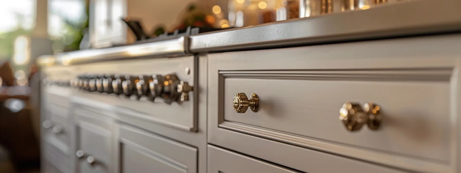 a meticulously designed kitchen showcases elegant cabinet hardware inspired by chinese art, featuring smooth-operating hinges, ergonomic handles, and secure latches, all harmoniously integrated into a sophisticated cabinetry layout bathed in warm, inviting light.