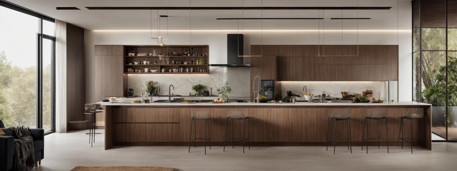 a sleek, customized kitchen with floor-to-ceiling cabinetry efficiently occupying the entire wall space.
