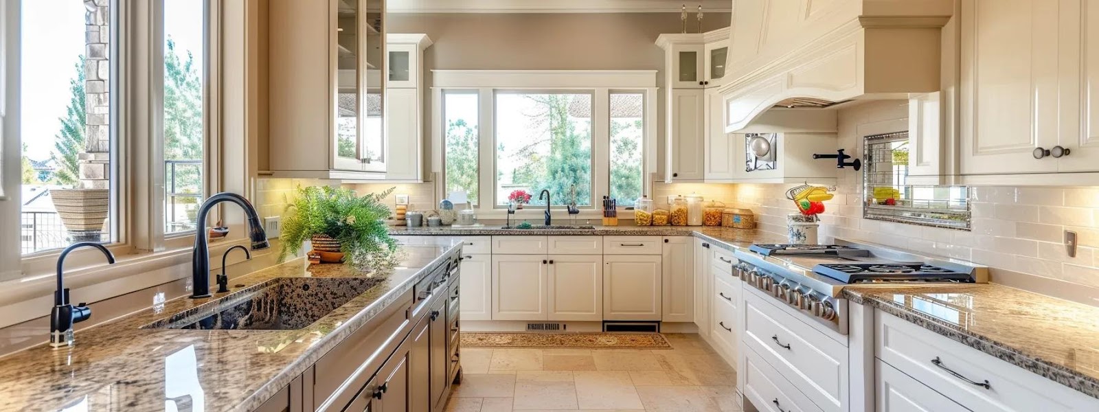 a close-up view of a sleek modern kitchen showcasing meticulously designed cabinets, featuring visible signs of moisture damage such as warping and misaligned doors, under sharp artificial lighting that highlights the texture and imperfections of the materials.