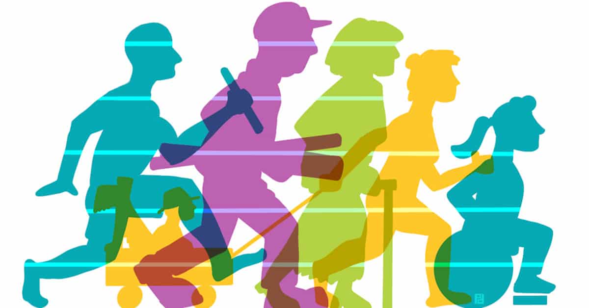 Picture of overlapping people running forward