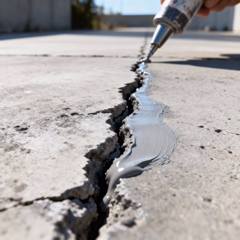 A driveway with a huge crack being repaired by Concrete Revival