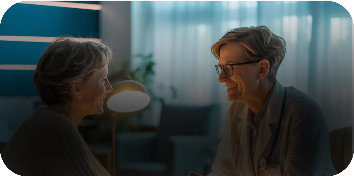 A woman talking to another woman in a living room.