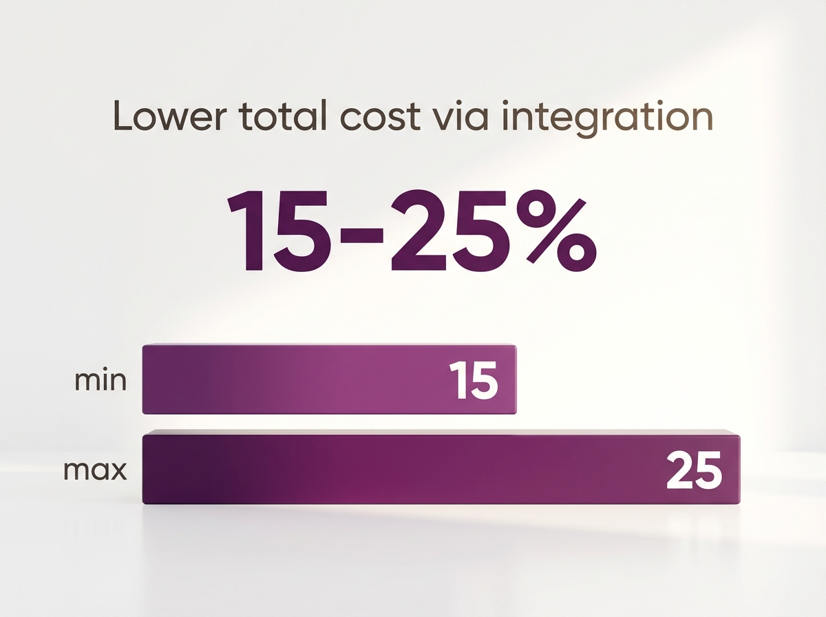 Infographic showing Reduction in total cost of care with integrated care management: 15-25%