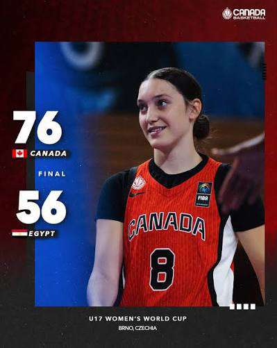 Graphic of FEIA guard Portia Reisen in her Canada jersey after a 76-56 win over Egypt at the U17 Women's World Cup