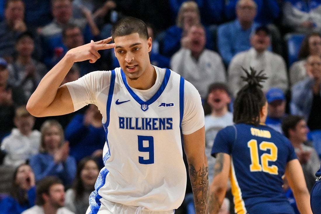 Ishan Sharma in a Saint Louis University Billikens jersey during a game