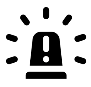 Black emergency siren light icon with rays indicating flashing.