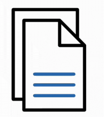Icon of two stacked documents with blue horizontal lines representing text.