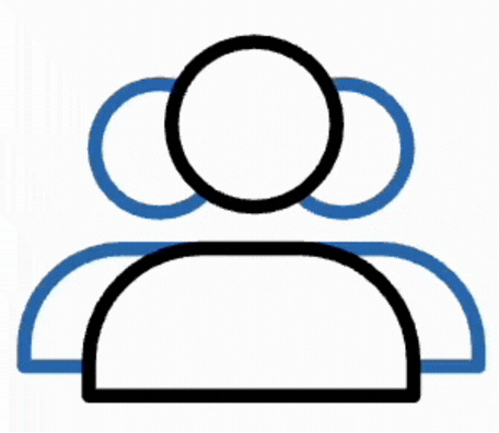Animated icon of three stylized people overlapping, with the front person outlined in black and the two behind outlined in blue.