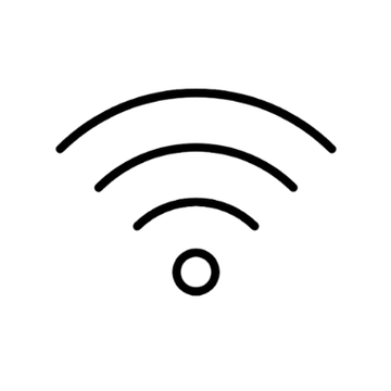 Black Wi-Fi symbol with three curved lines above a small circle on a transparent background.