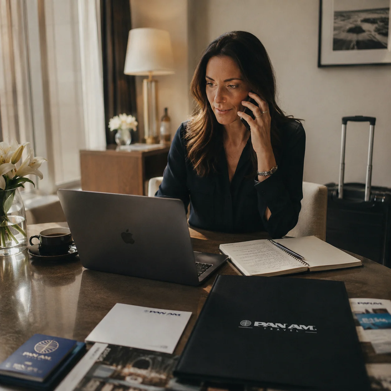 A Pan Am Travel advisor on a call