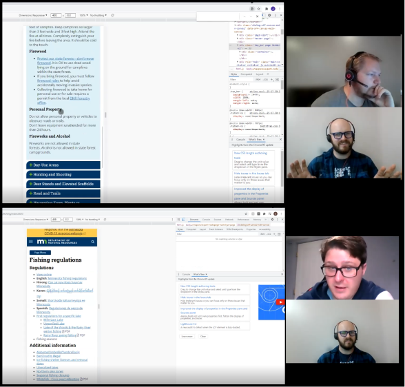 Designer on zoom call with two different users exploring mobile website