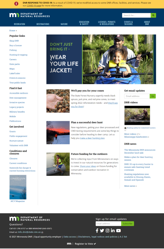 Screenshot of existing webpage