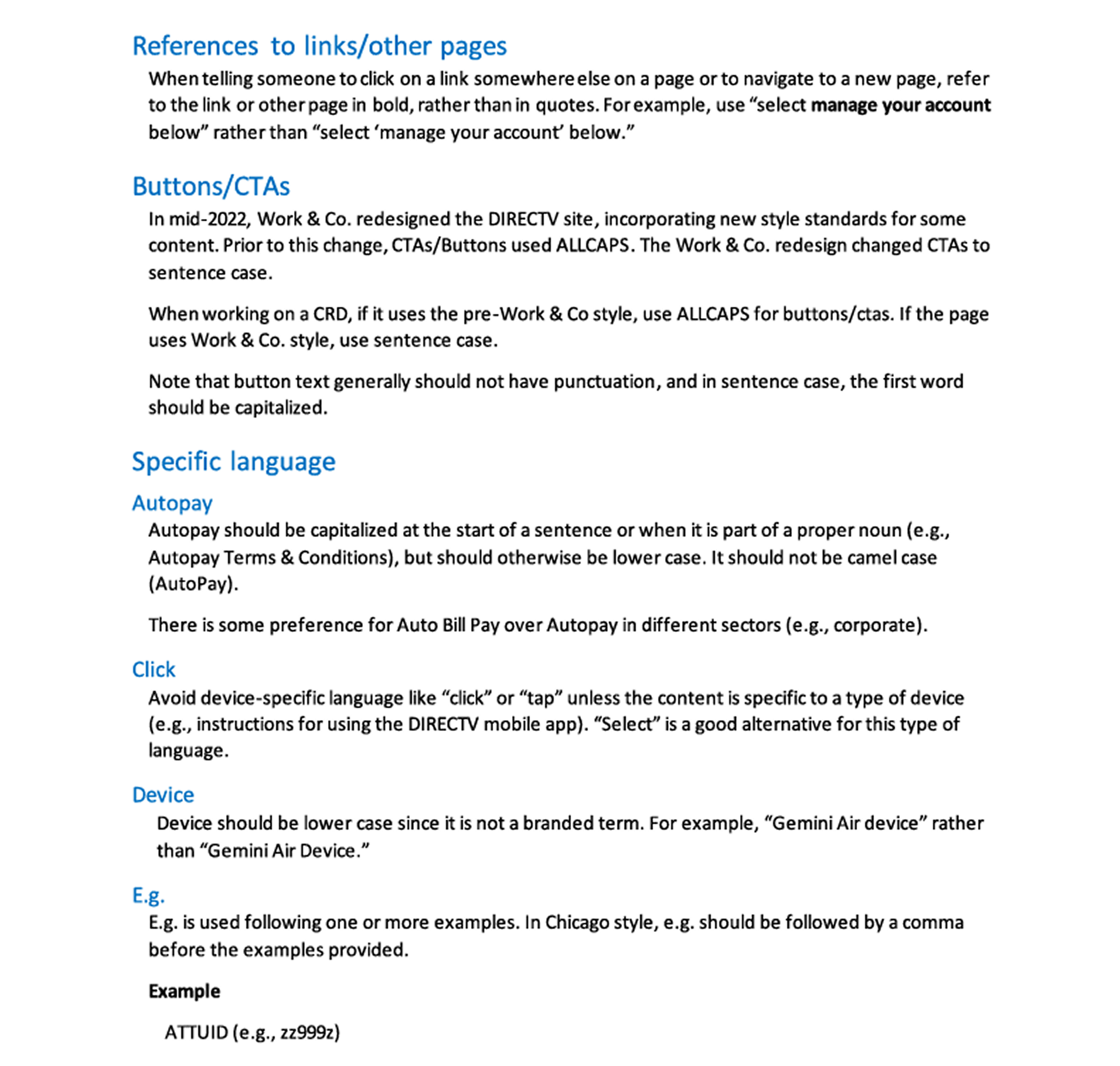 Screenshot of page from a writing style guide