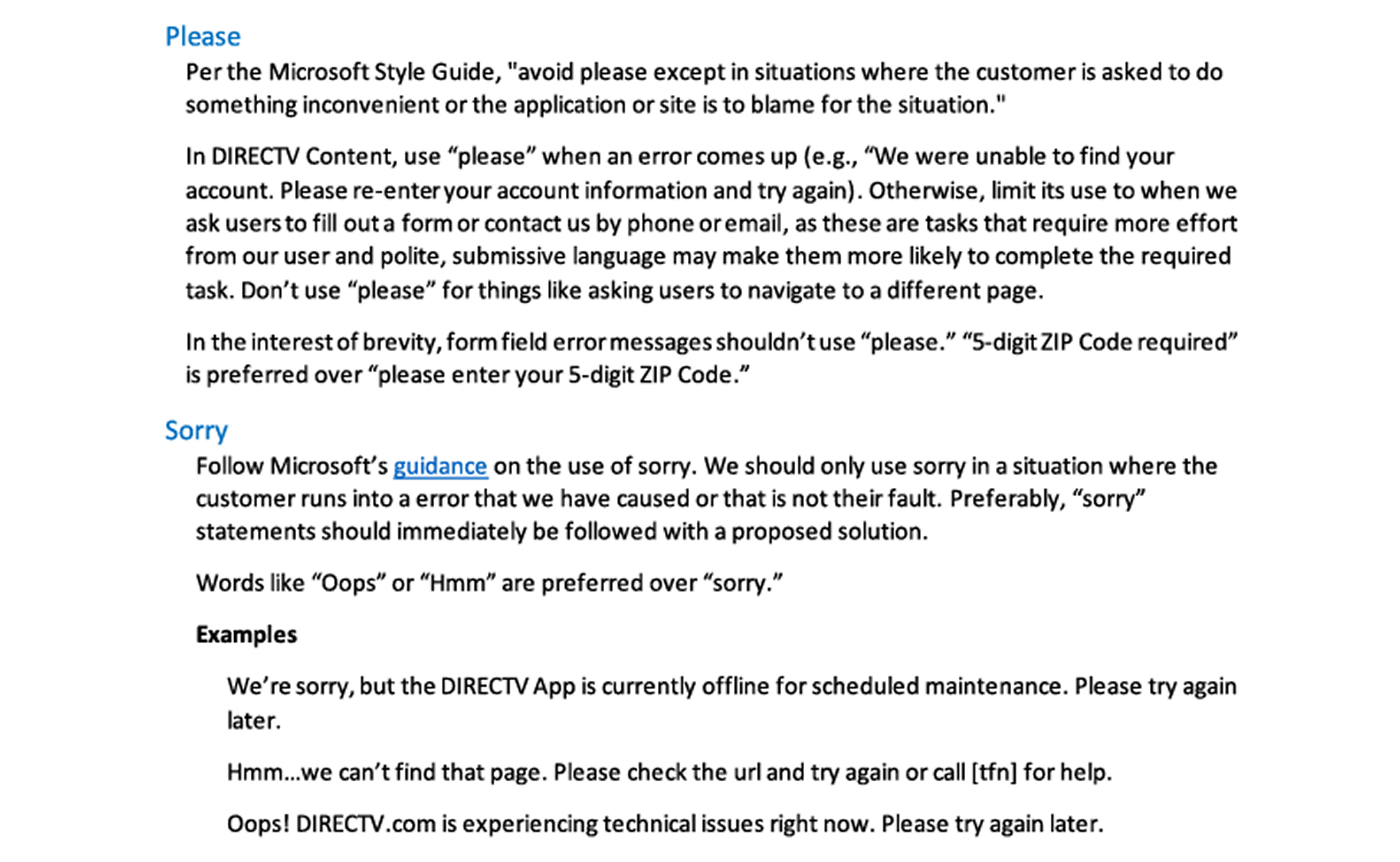 Screenshot of page from a writing style guide