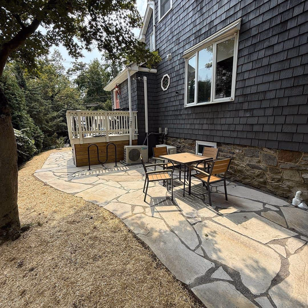 Paver and fieldstone patio designs and installation by E & J Landscaping in Delaware County, PA