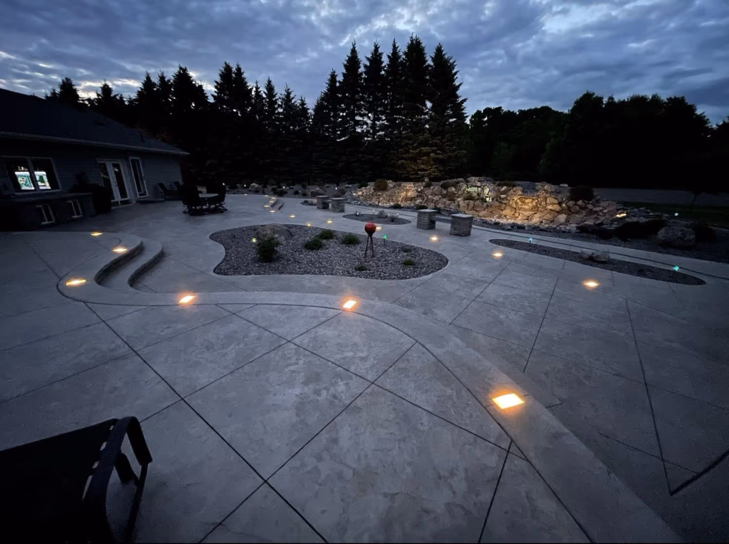 grand patio with lights in concrete 