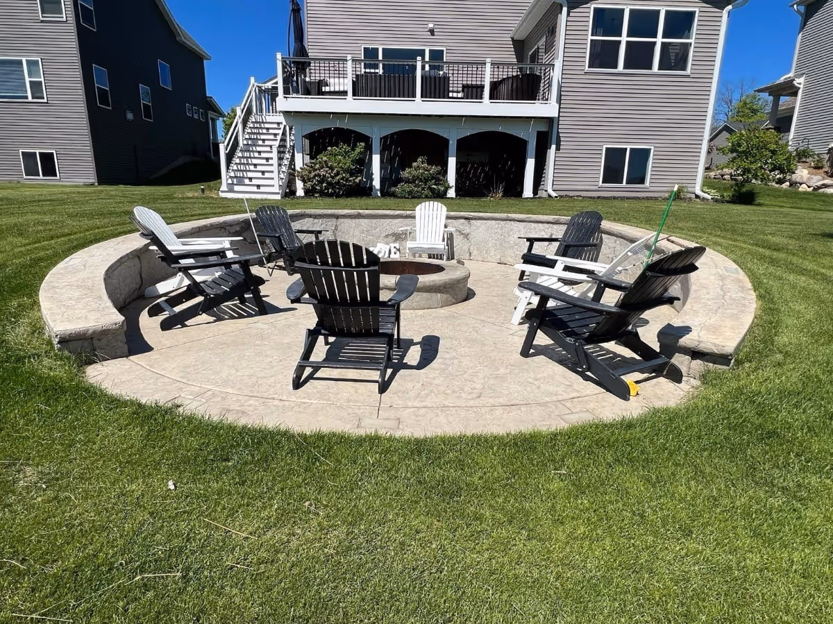 concrete circle patio around patio 