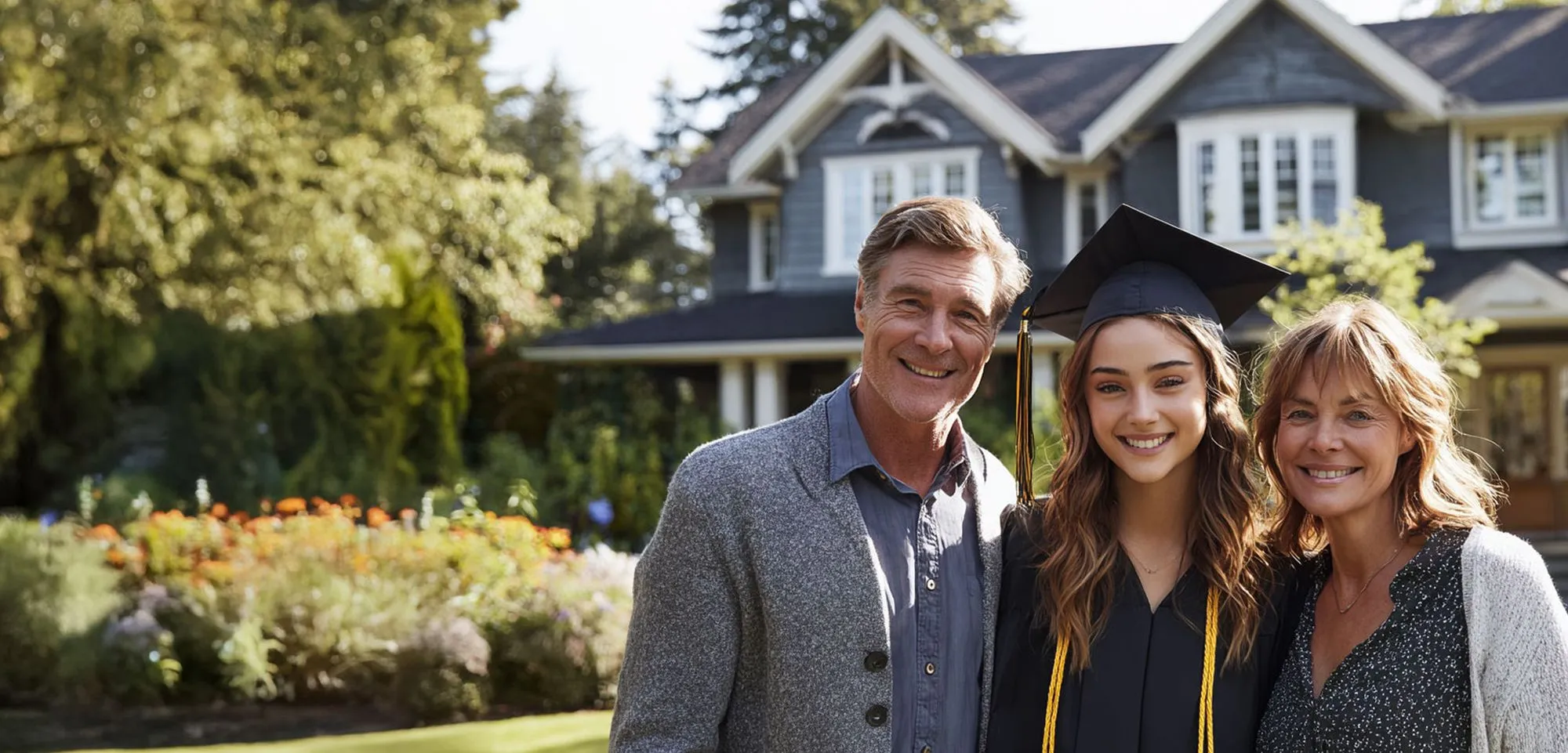Smiling family representing college planning and retirement security