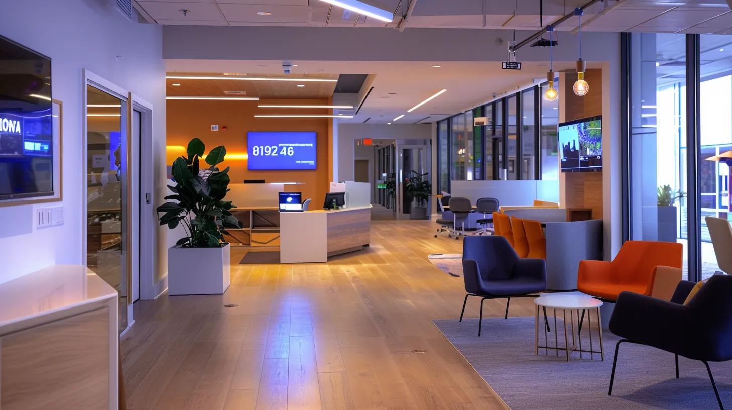 a sleek, modern insurance office interior showcases digital devices displaying an optimized mobile website, reflecting a vibrant, user-friendly design that emphasizes accessibility and engagement.
