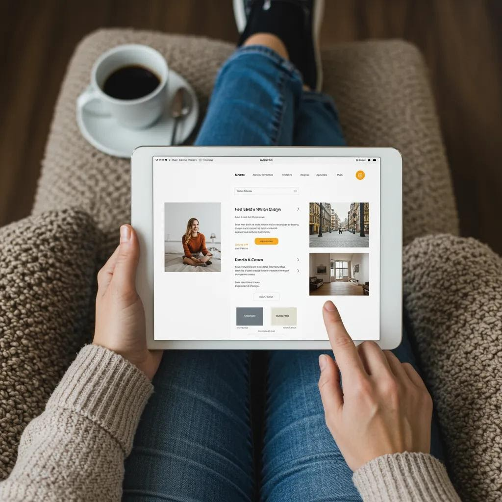 User navigating a well-designed website on a tablet, highlighting enhanced user experience and navigation simplicity