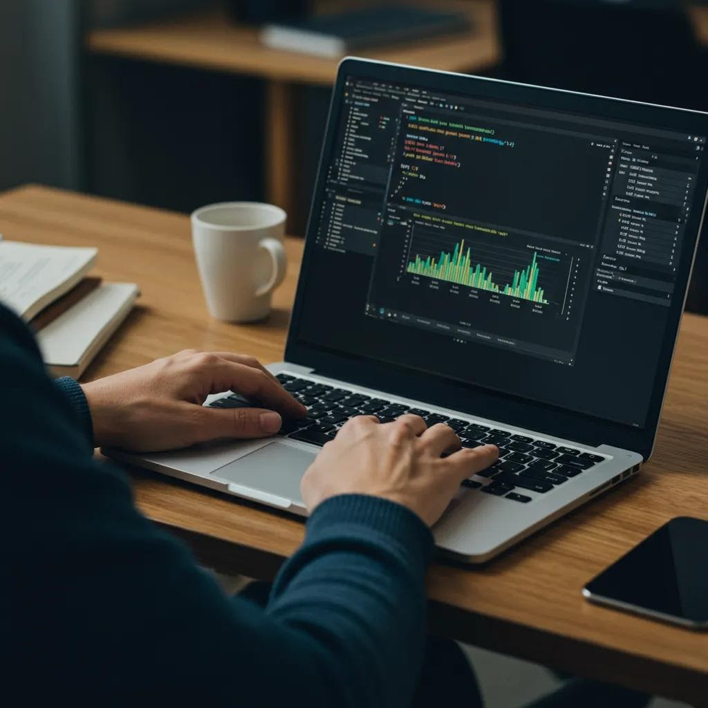 Web developer optimizing website speed on a laptop, illustrating technical improvements for better conversions