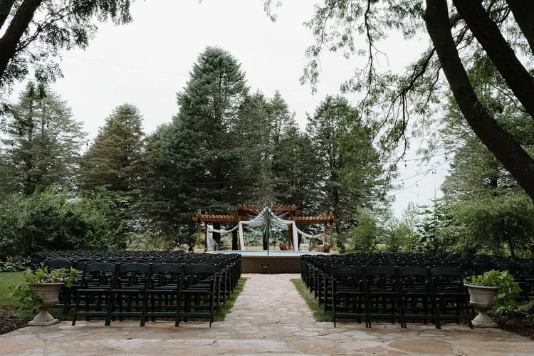 Guests dancing at reception at Satolah Creek Farm wedding venue in North Georgia