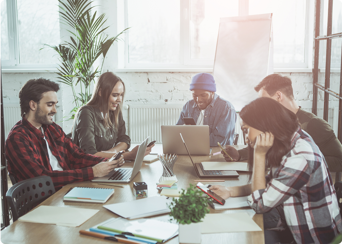 A group of startup workers thriving as a team