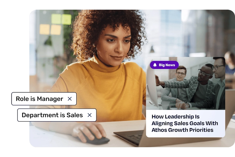 Employee receiving role-based internal announcements through Broadcast.