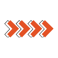 Four orange right-pointing chevron arrows in a horizontal line.