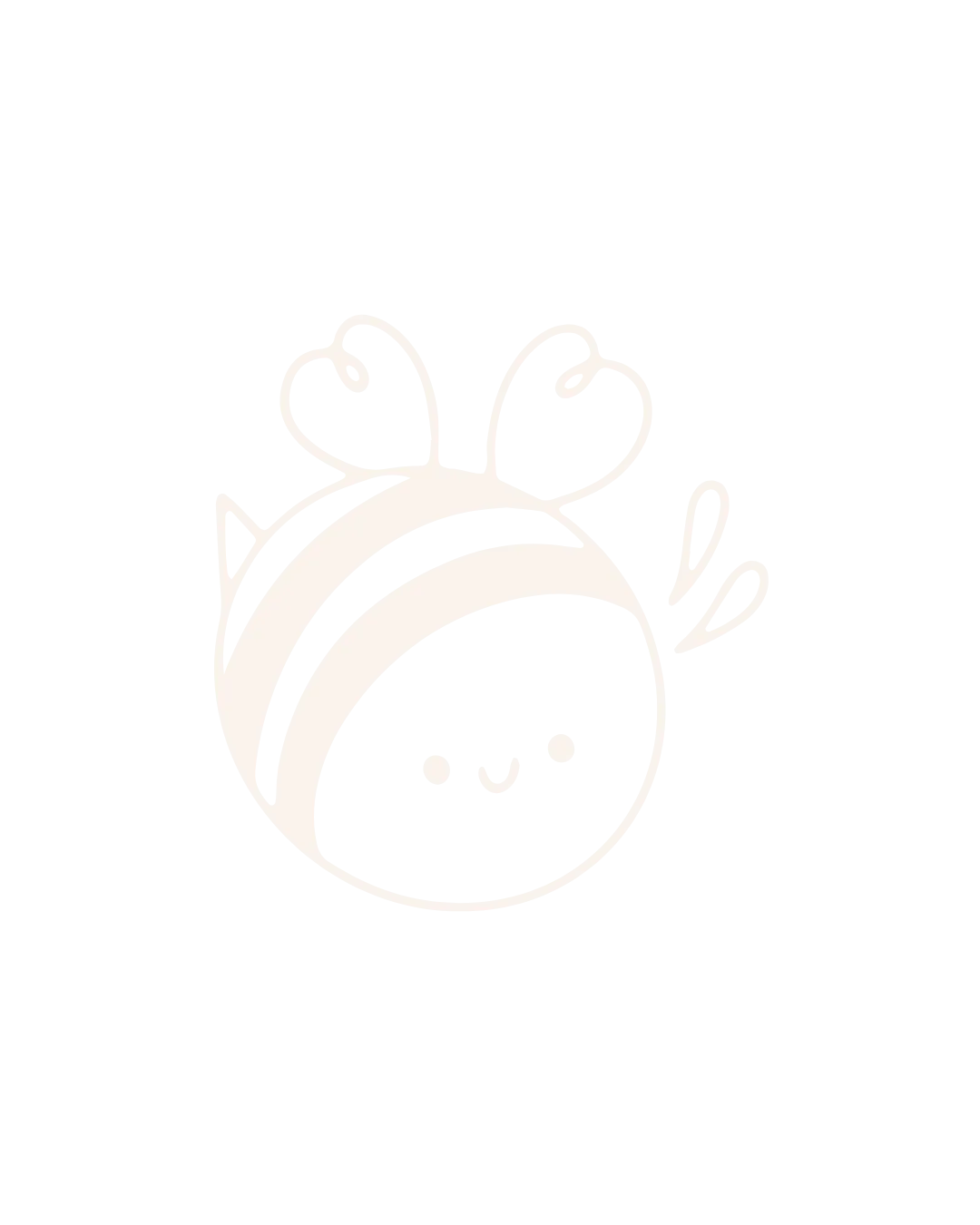 Niedliche, stilisierte Biene mit lächelndem Gesicht und zwei Flügelpaaren auf schwarzem Hintergrund.