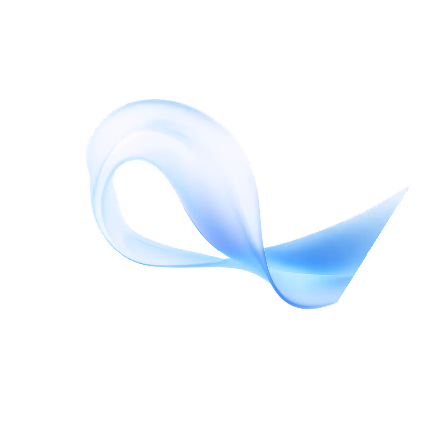Smooth, flowing blue and white ribbon-like abstract shape on a transparent background.