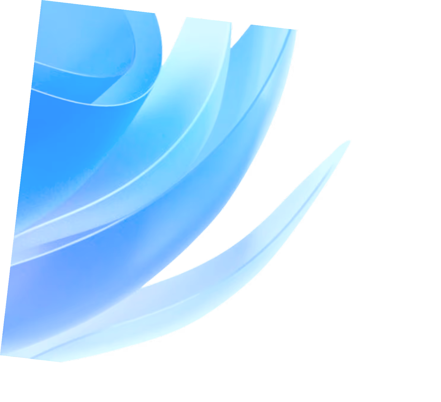 Curved, translucent blue ribbons on a black background, forming an abstract flowing design.