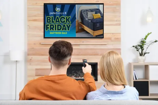 Serta Black Friday video ad on a TV