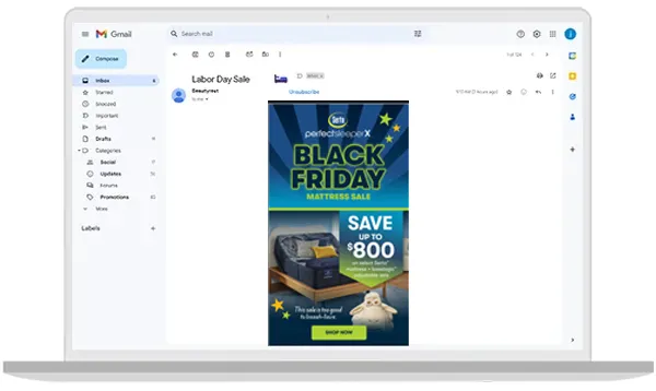 Serta Black Friday email on a laptop