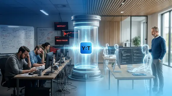Diagram som viser økt effektivitet og færre kodefeil med YourTeam agent-automatisering.