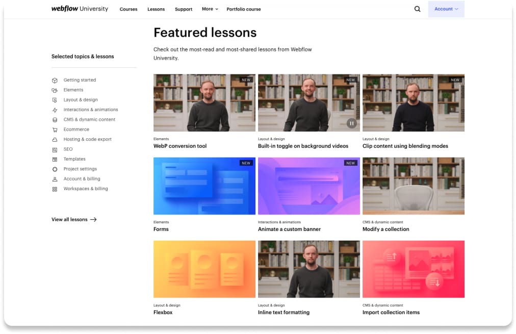 Webflow University pour apprendre Webflow