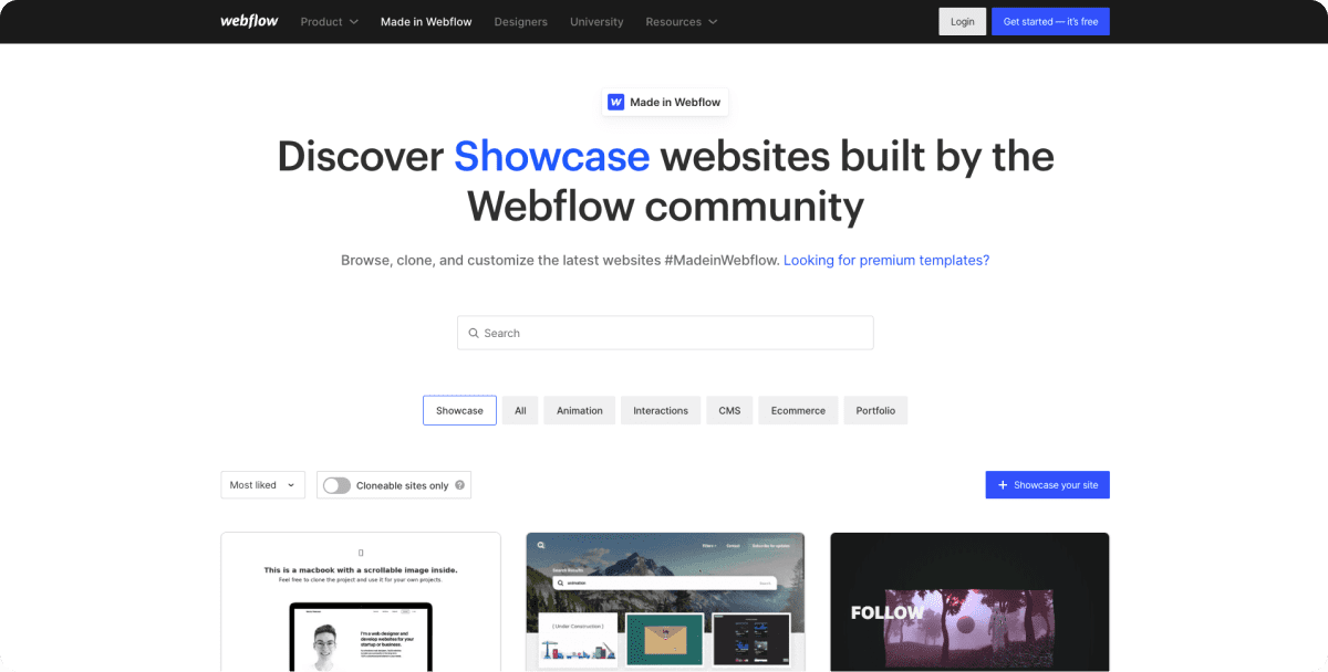 Inspiration webdesign - Webflow Showcase