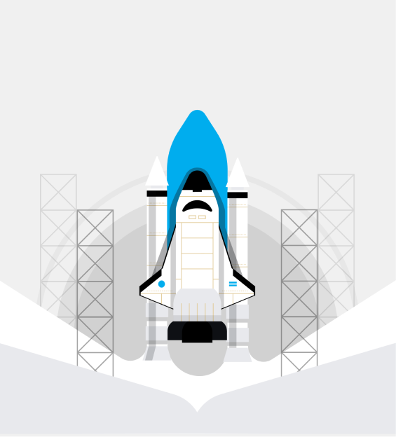 Illustration of rocket ship launch for aerospace industry