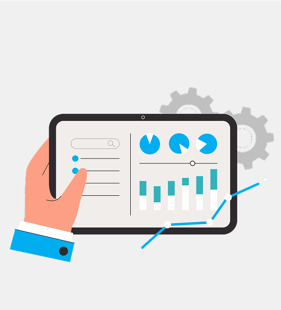 Illustration of medical chart with analytics and gear icons