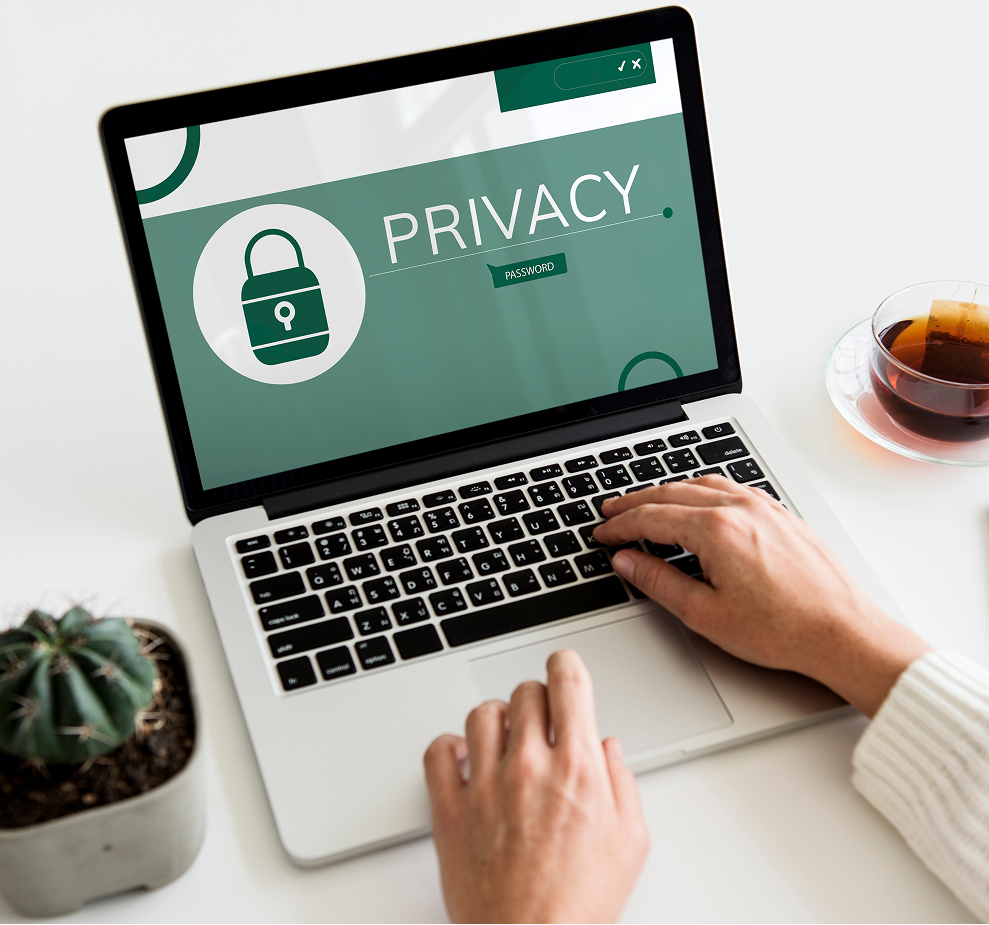 Laptop screen showing privacy protection and data security