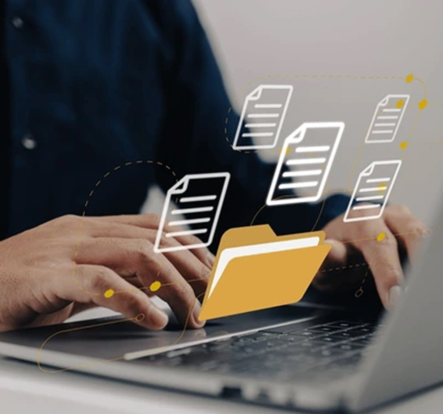 Digital file transfer illustration with floating folders