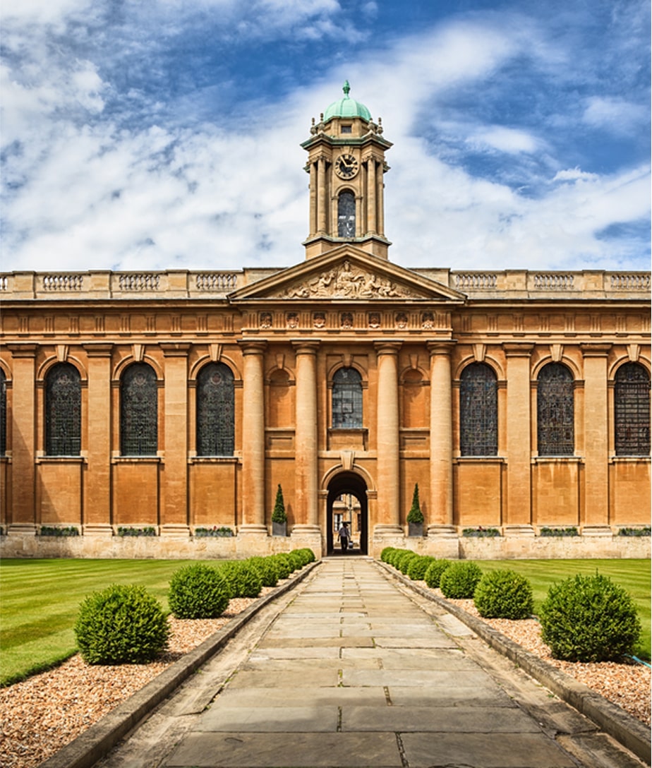 Historic university campus building with clock tower