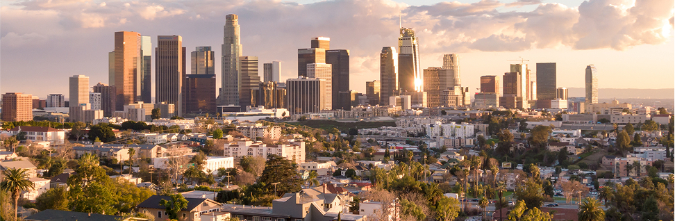 Downtown Los Angeles skyline with high-rise buildings