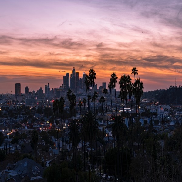 Downtown Los Angeles skyline at sunset representing Turn Source Imaging’s document scanning and digital imaging services