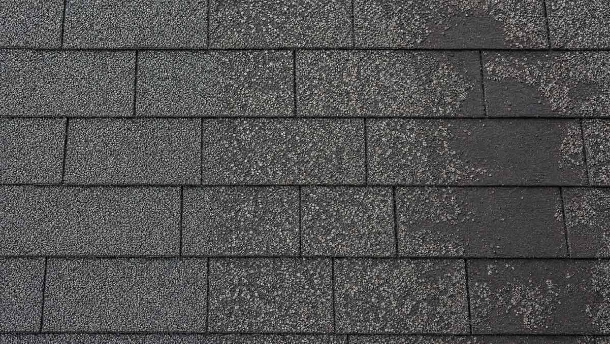 Progression from healthy asphalt shingle granule coverage to excessive granule loss